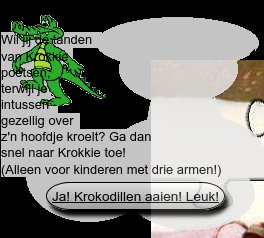 Tekst staat niet naast de krokodil, maar eroverheen.